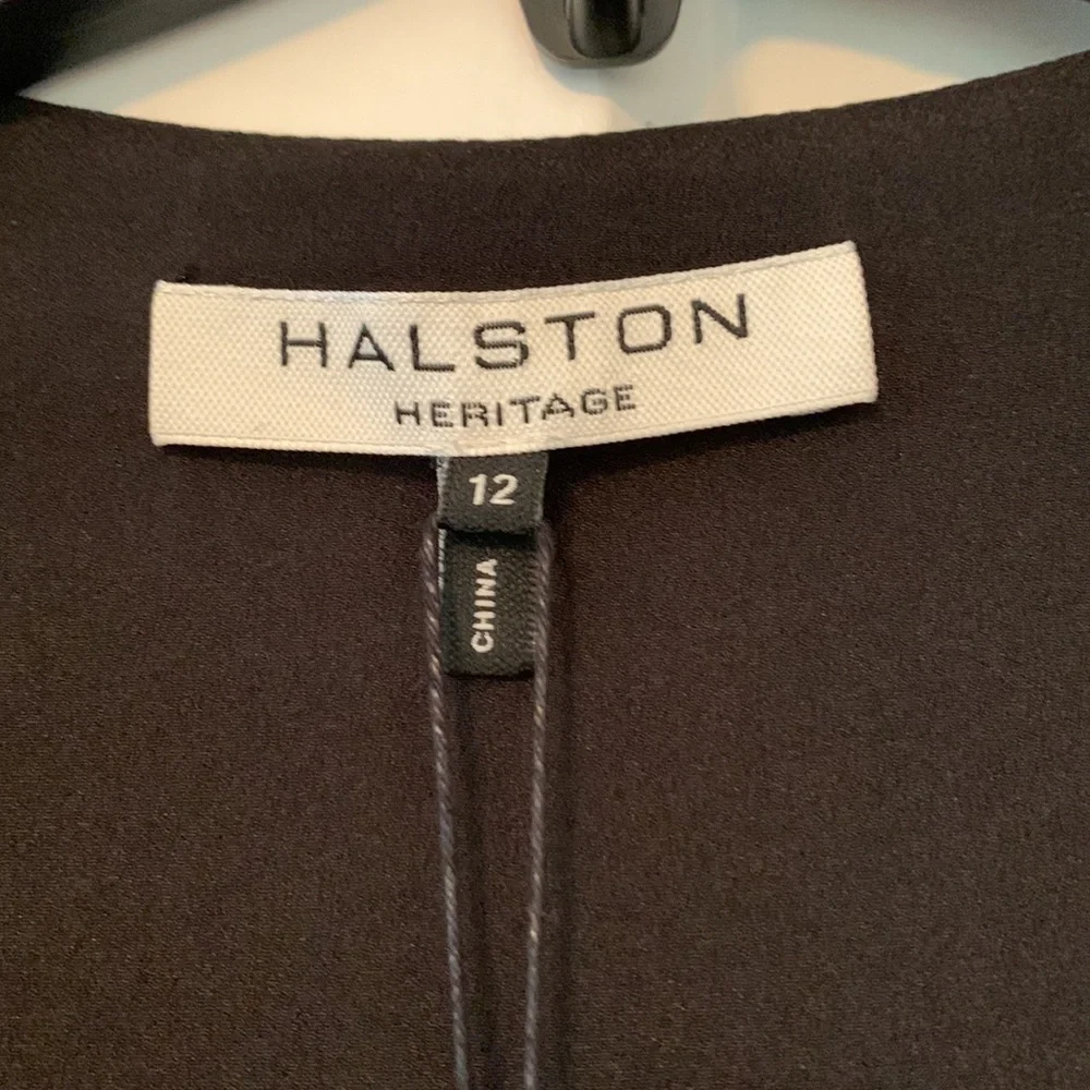 Halston Heritage low v neck, tuxedo mini dress. - Picture 3 of 6